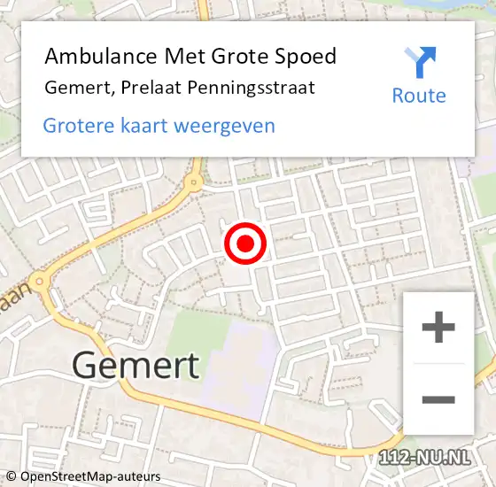 Locatie op kaart van de 112 melding: Ambulance Met Grote Spoed Naar Gemert, Prelaat Penningsstraat op 8 juli 2018 05:32