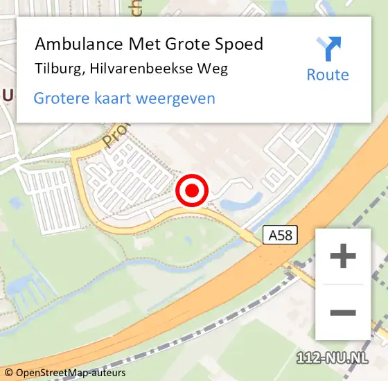 Locatie op kaart van de 112 melding: Ambulance Met Grote Spoed Naar Tilburg, Hilvarenbeekse Weg op 8 juli 2018 05:50