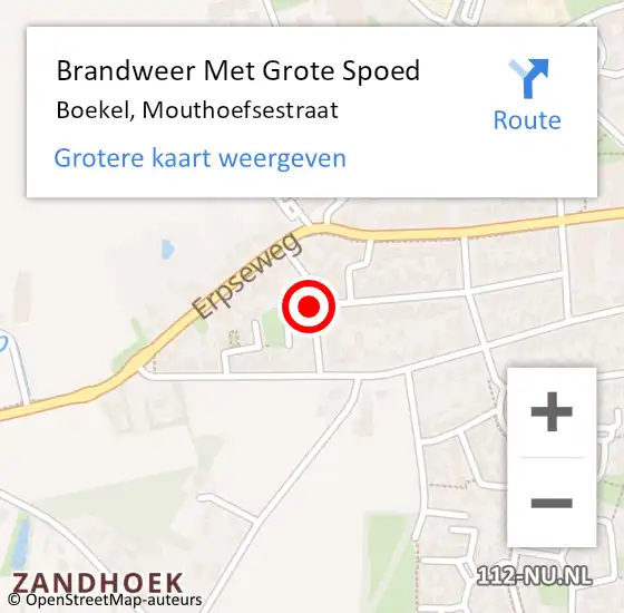 Locatie op kaart van de 112 melding: Brandweer Met Grote Spoed Naar Boekel, Mouthoefsestraat op 8 juli 2018 07:16