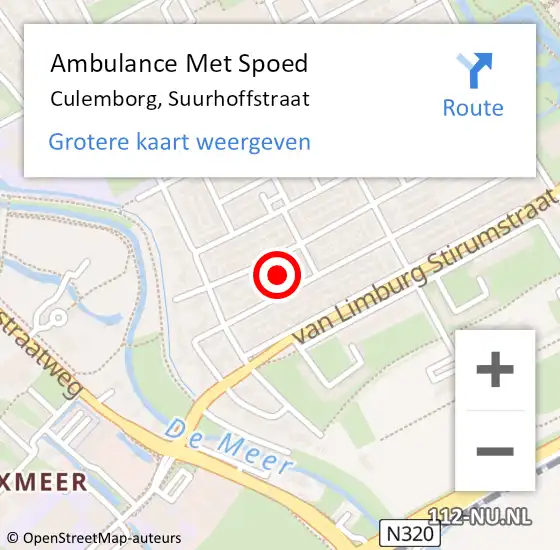 Locatie op kaart van de 112 melding: Ambulance Met Spoed Naar Culemborg, Suurhoffstraat op 8 juli 2018 07:34