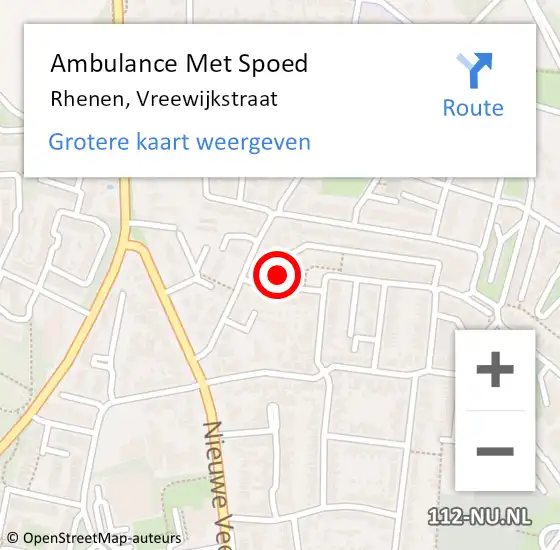 Locatie op kaart van de 112 melding: Ambulance Met Spoed Naar Rhenen, Vreewijkstraat op 8 juli 2018 08:19