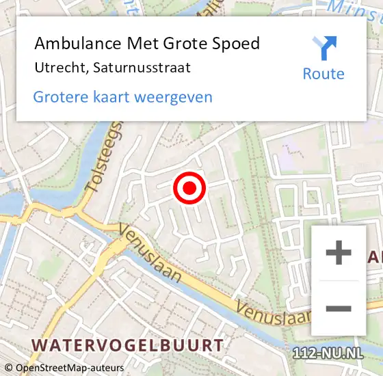 Locatie op kaart van de 112 melding: Ambulance Met Grote Spoed Naar Utrecht, Saturnusstraat op 8 juli 2018 09:19