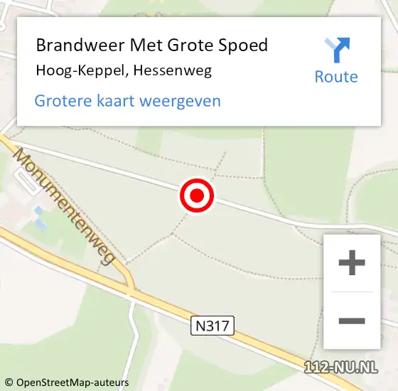Locatie op kaart van de 112 melding: Brandweer Met Grote Spoed Naar Hoog-Keppel, Hessenweg op 8 juli 2018 09:43