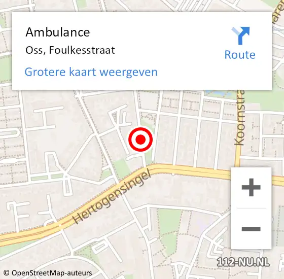 Locatie op kaart van de 112 melding: Ambulance Oss, Foulkesstraat op 8 juli 2018 10:10