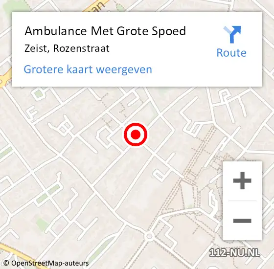 Locatie op kaart van de 112 melding: Ambulance Met Grote Spoed Naar Zeist, Rozenstraat op 8 juli 2018 10:27