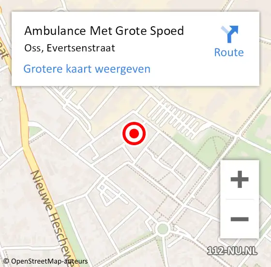 Locatie op kaart van de 112 melding: Ambulance Met Grote Spoed Naar Oss, Evertsenstraat op 8 juli 2018 11:18