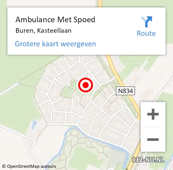 Locatie op kaart van de 112 melding: Ambulance Met Spoed Naar Buren, Kasteellaan op 8 juli 2018 11:22