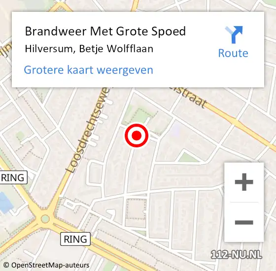 Locatie op kaart van de 112 melding: Brandweer Met Grote Spoed Naar Hilversum, Betje Wolfflaan op 8 juli 2018 12:05