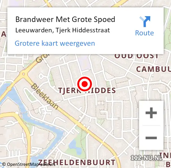 Locatie op kaart van de 112 melding: Brandweer Met Grote Spoed Naar Leeuwarden, Tjerk Hiddesstraat op 8 juli 2018 12:55