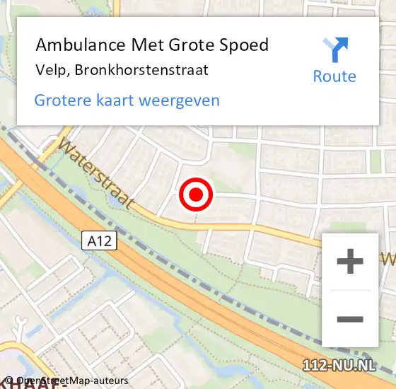 Locatie op kaart van de 112 melding: Ambulance Met Grote Spoed Naar Velp, Bronkhorstenstraat op 8 juli 2018 12:55