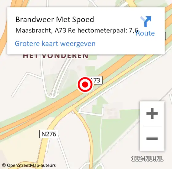 Locatie op kaart van de 112 melding: Brandweer Met Spoed Naar Maasbracht, A73 Re hectometerpaal: 7,6 op 8 juli 2018 13:00