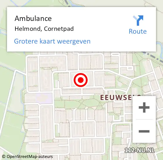 Locatie op kaart van de 112 melding: Ambulance Helmond, Cornetpad op 8 juli 2018 13:45