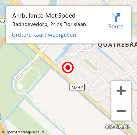 Locatie op kaart van de 112 melding: Ambulance Met Spoed Naar Badhoevedorp, Prins Florislaan op 8 juli 2018 15:26