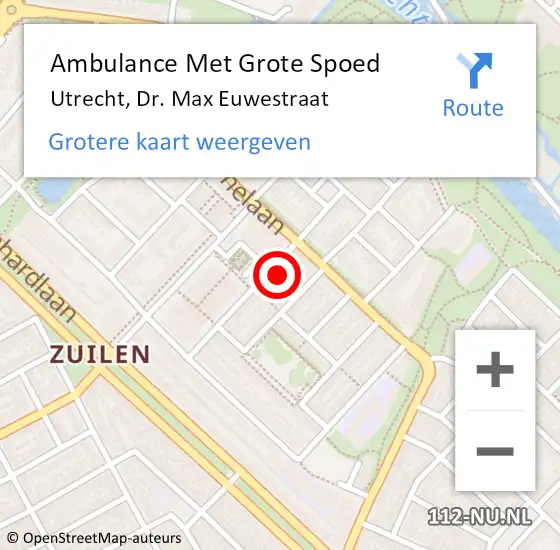 Locatie op kaart van de 112 melding: Ambulance Met Grote Spoed Naar Utrecht, Dr. Max Euwestraat op 8 juli 2018 15:36