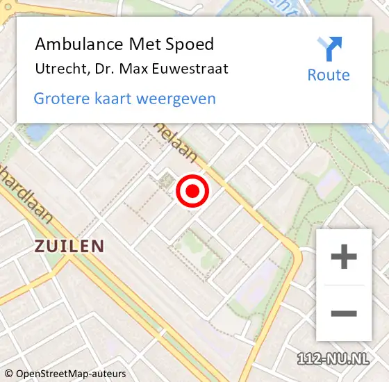 Locatie op kaart van de 112 melding: Ambulance Met Spoed Naar Utrecht, Dr. Max Euwestraat op 8 juli 2018 16:00