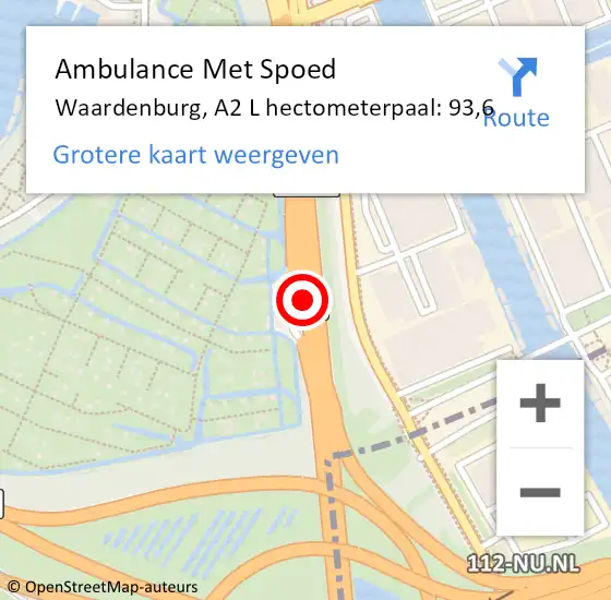 Locatie op kaart van de 112 melding: Ambulance Met Spoed Naar Waardenburg, A2 L hectometerpaal: 93,6 op 8 juli 2018 16:19