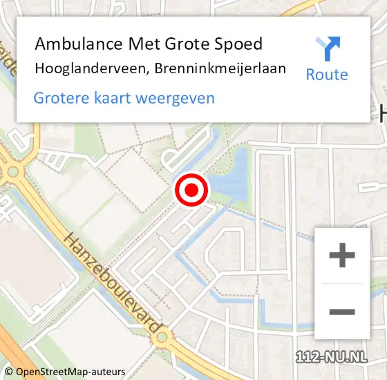 Locatie op kaart van de 112 melding: Ambulance Met Grote Spoed Naar Hooglanderveen, Brenninkmeijerlaan op 8 juli 2018 16:27