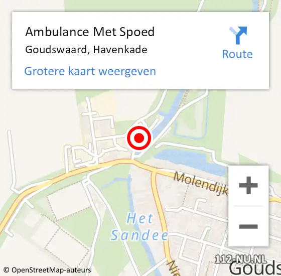 Locatie op kaart van de 112 melding: Ambulance Met Spoed Naar Goudswaard, Havenkade op 8 juli 2018 16:49