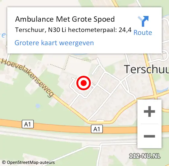 Locatie op kaart van de 112 melding: Ambulance Met Grote Spoed Naar Terschuur, N30 Re hectometerpaal: 24,5 op 8 juli 2018 17:16