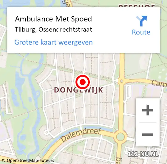 Locatie op kaart van de 112 melding: Ambulance Met Spoed Naar Tilburg, Ossendrechtstraat op 8 juli 2018 17:29