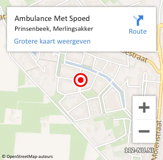 Locatie op kaart van de 112 melding: Ambulance Met Spoed Naar Prinsenbeek, Merlingsakker op 8 juli 2018 17:42