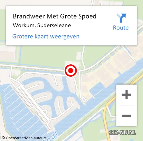 Locatie op kaart van de 112 melding: Brandweer Met Grote Spoed Naar Workum, Suderseleane op 8 juli 2018 17:50