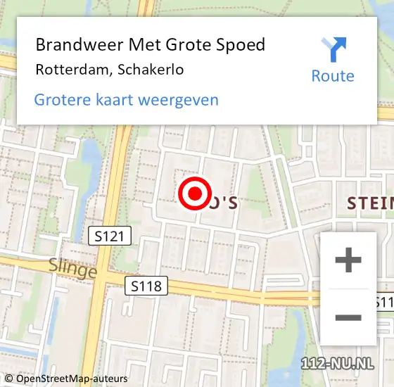 Locatie op kaart van de 112 melding: Brandweer Met Grote Spoed Naar Rotterdam, Schakerlo op 8 juli 2018 17:55