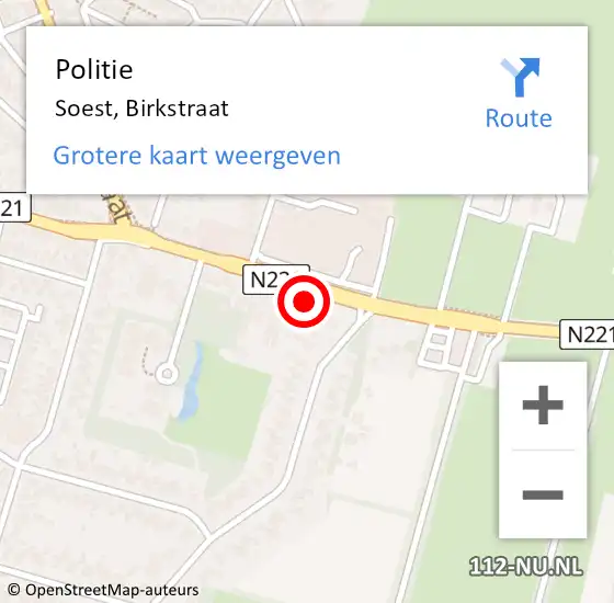 Locatie op kaart van de 112 melding: Politie Soest, Birkstraat op 8 juli 2018 18:02