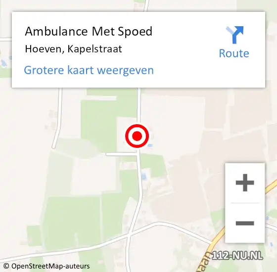 Locatie op kaart van de 112 melding: Ambulance Met Spoed Naar Hoeven, Kapelstraat op 8 juli 2018 18:14