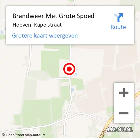 Locatie op kaart van de 112 melding: Brandweer Met Grote Spoed Naar Hoeven, Kapelstraat op 8 juli 2018 18:20