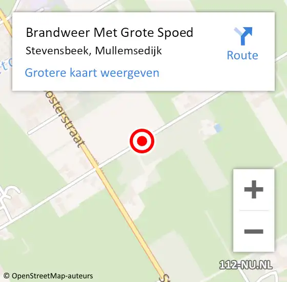 Locatie op kaart van de 112 melding: Brandweer Met Grote Spoed Naar Stevensbeek, Mullemsedijk op 8 juli 2018 18:53