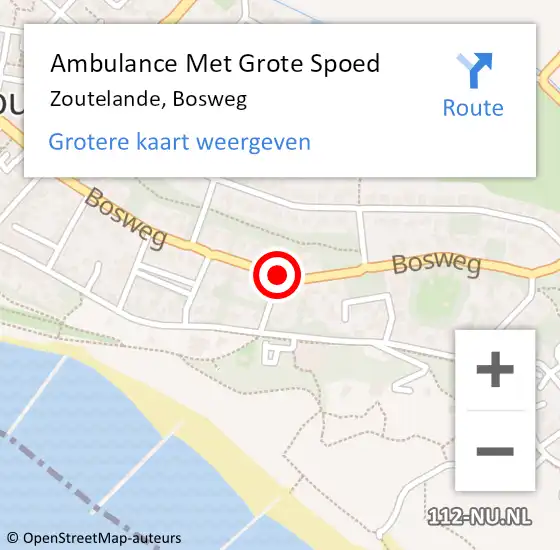 Locatie op kaart van de 112 melding: Ambulance Met Grote Spoed Naar Zoutelande, Bosweg op 8 juli 2018 19:11