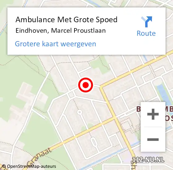 Locatie op kaart van de 112 melding: Ambulance Met Grote Spoed Naar Eindhoven, Marcel Proustlaan op 8 juli 2018 19:33