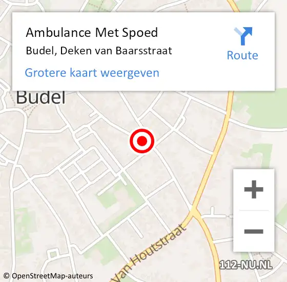 Locatie op kaart van de 112 melding: Ambulance Met Spoed Naar Budel, Deken van Baarsstraat op 8 juli 2018 21:04