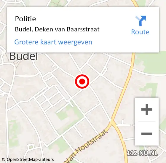 Locatie op kaart van de 112 melding: Politie Budel, Deken van Baarsstraat op 8 juli 2018 21:32