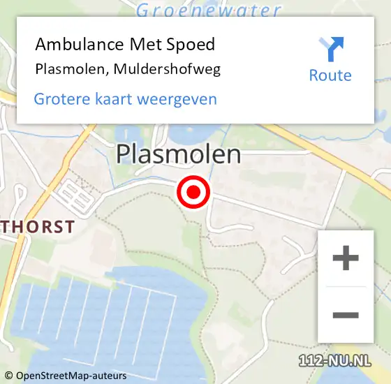 Locatie op kaart van de 112 melding: Ambulance Met Spoed Naar Plasmolen, Muldershofweg op 8 juli 2018 21:35