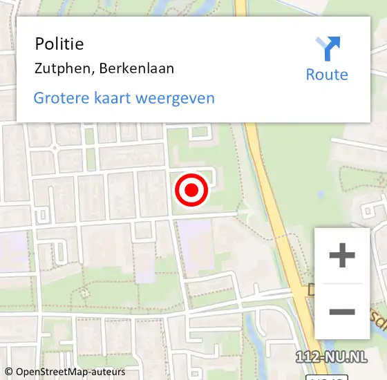 Locatie op kaart van de 112 melding: Politie Zutphen, Berkenlaan op 8 juli 2018 21:38