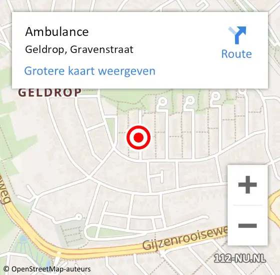 Locatie op kaart van de 112 melding: Ambulance Geldrop, Gravenstraat op 8 juli 2018 23:13