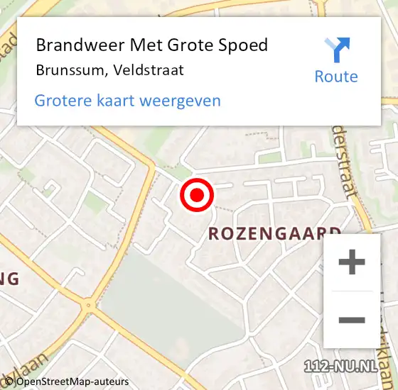 Locatie op kaart van de 112 melding: Brandweer Met Grote Spoed Naar Brunssum, Veldstraat op 9 juli 2018 03:19