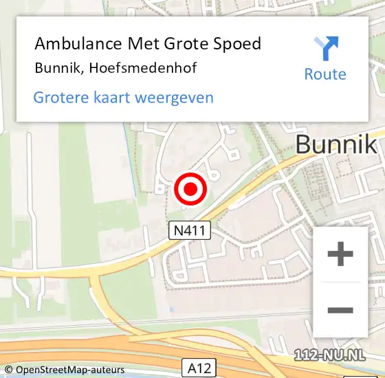 Locatie op kaart van de 112 melding: Ambulance Met Grote Spoed Naar Bunnik, Hoefsmedenhof op 9 juli 2018 03:49