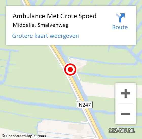 Locatie op kaart van de 112 melding: Ambulance Met Grote Spoed Naar Middelie, Smalvenweg op 9 juli 2018 04:06