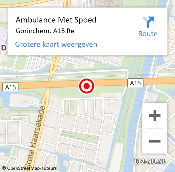 Locatie op kaart van de 112 melding: Ambulance Met Spoed Naar Gorinchem, A15 Li hectometerpaal: 94,8 op 9 juli 2018 07:35