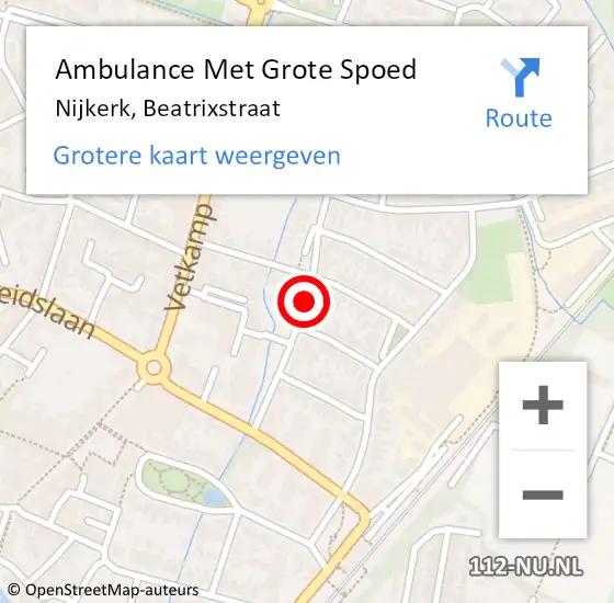 Locatie op kaart van de 112 melding: Ambulance Met Grote Spoed Naar Nijkerk, Beatrixstraat op 9 juli 2018 07:54