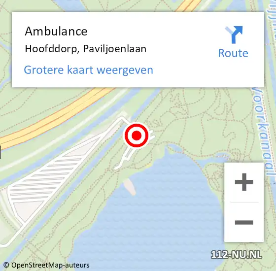 Locatie op kaart van de 112 melding: Ambulance Hoofddorp, Paviljoenlaan op 9 juli 2018 08:38