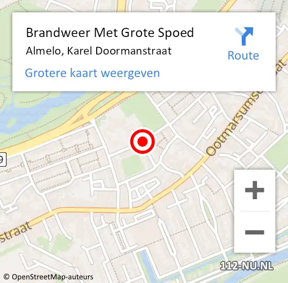 Locatie op kaart van de 112 melding: Brandweer Met Grote Spoed Naar Almelo, Karel Doormanstraat op 9 juli 2018 09:06
