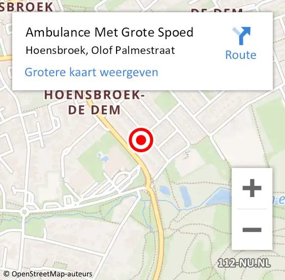 Locatie op kaart van de 112 melding: Ambulance Met Grote Spoed Naar Hoensbroek, Olof Palmestraat op 2 maart 2014 11:07