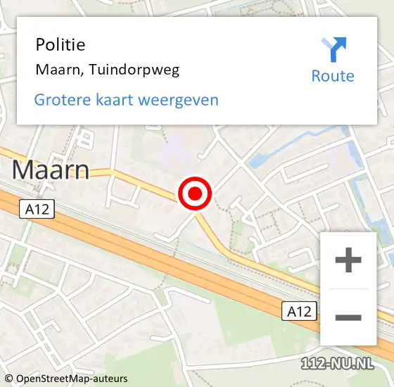 Locatie op kaart van de 112 melding: Politie Maarn, Tuindorpweg op 9 juli 2018 10:07