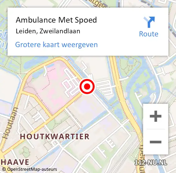 Locatie op kaart van de 112 melding: Ambulance Met Spoed Naar Leiden, Zweilandlaan op 9 juli 2018 10:57