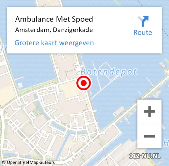Locatie op kaart van de 112 melding: Ambulance Met Spoed Naar Amsterdam, Danzigerkade op 9 juli 2018 11:06