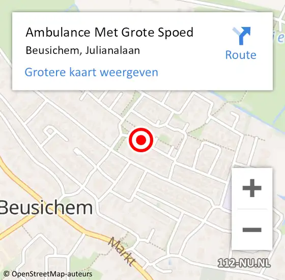 Locatie op kaart van de 112 melding: Ambulance Met Grote Spoed Naar Beusichem, Julianalaan op 9 juli 2018 11:14